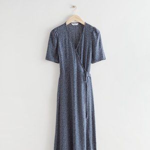 & Other Stories printed midi wrap dress (navy)